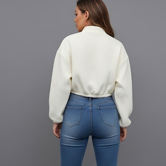 Flap Pocket Drop Shoulder Zip Up Crop Jacket - Picture 3 of 10
